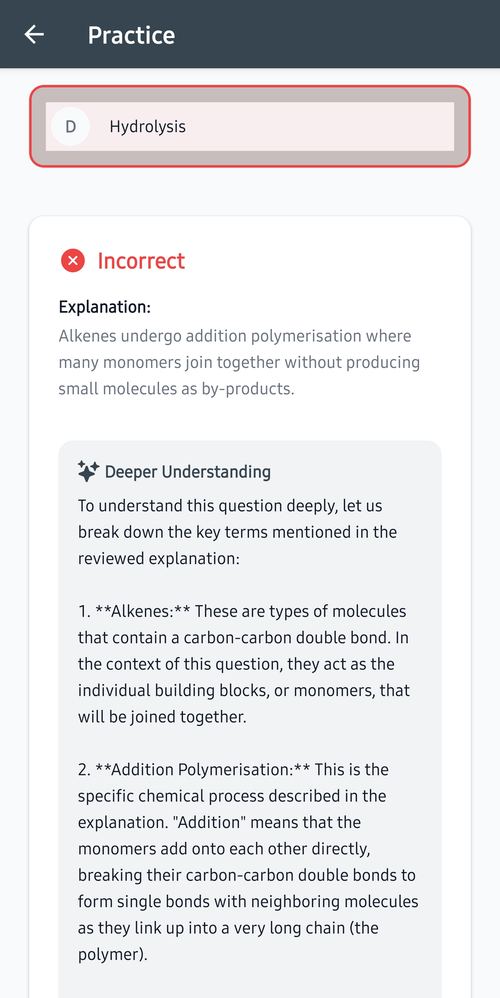 Exam results screen with an AI diagnosis of mistake patterns